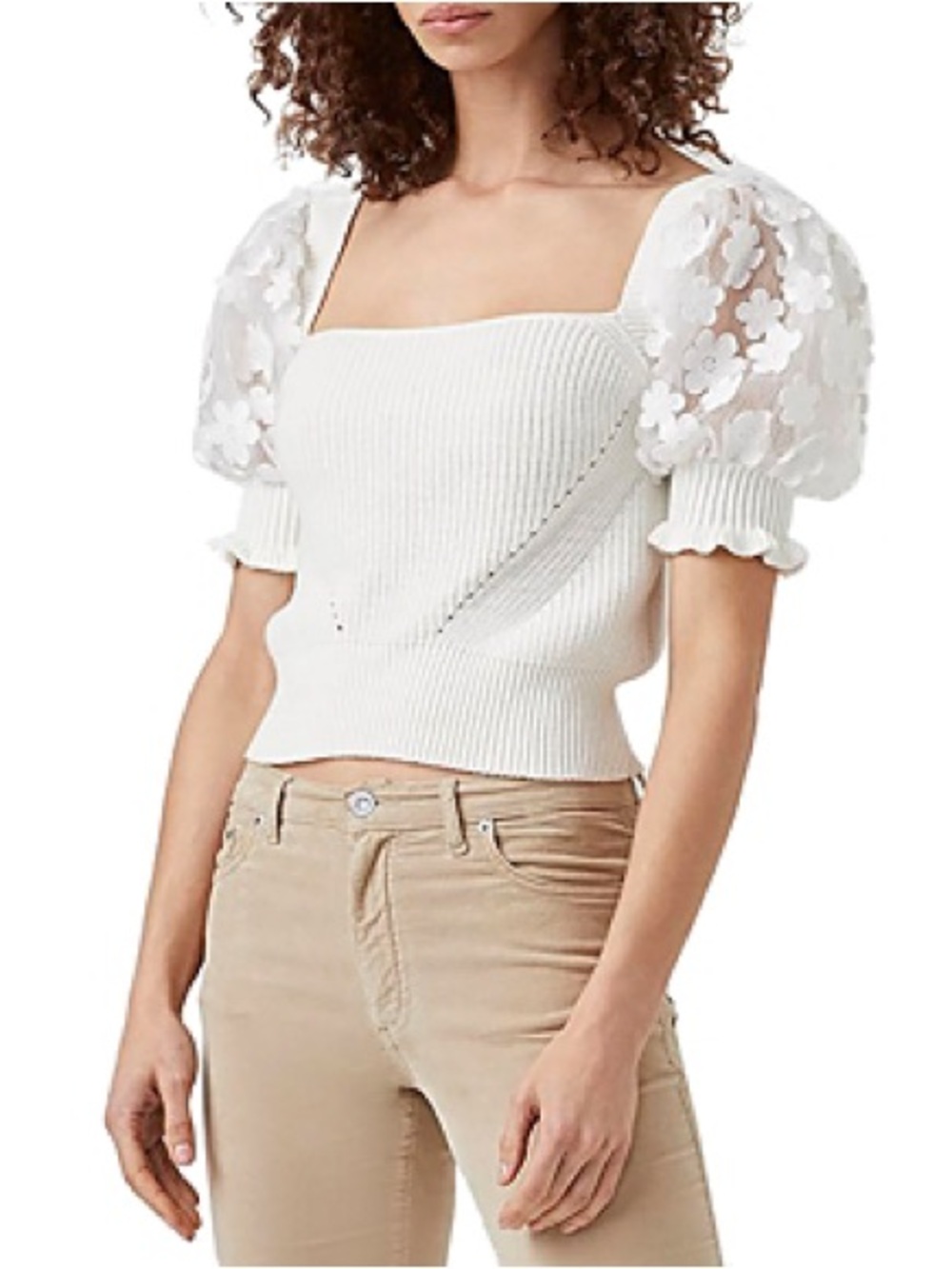NWT Industry White Puff-Sleeve Square-Neck Knit Top Size M